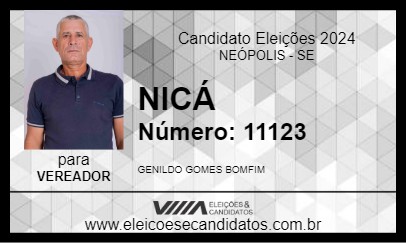 Candidato NICÁ 2024 - NEÓPOLIS - Eleições