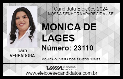 Candidato MONICA DE LAGES 2024 - NOSSA SENHORA APARECIDA - Eleições