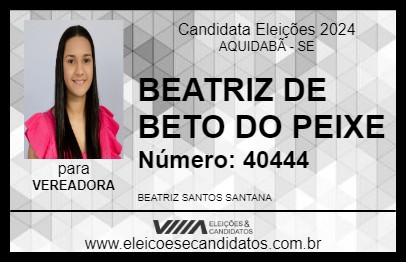 Candidato BEATRIZ DE BETO DO PEIXE 2024 - AQUIDABÃ - Eleições