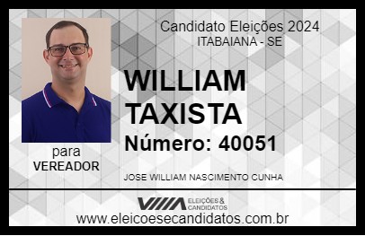 Candidato WILLIAM TAXISTA 2024 - ITABAIANA - Eleições