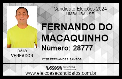 Candidato FERNANDO DO MACAQUINHO 2024 - UMBAÚBA - Eleições