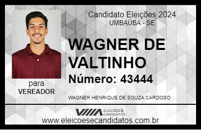 Candidato WAGNER DE VALTINHO 2024 - UMBAÚBA - Eleições