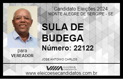 Candidato SULA DE BUDEGA 2024 - MONTE ALEGRE DE SERGIPE - Eleições