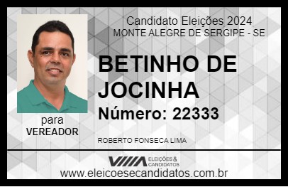 Candidato BETINHO DE JOCINHA 2024 - MONTE ALEGRE DE SERGIPE - Eleições