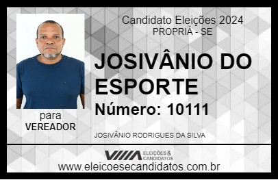 Candidato JOSIVÂNIO DO ESPORTE 2024 - PROPRIÁ - Eleições