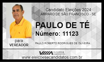 Candidato PAULO DE TÉ 2024 - AMPARO DE SÃO FRANCISCO - Eleições