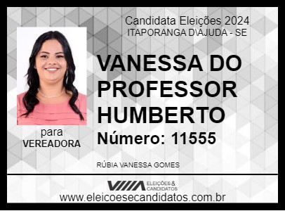 Candidato VANESSA DO PROFESSOR HUMBERTO 2024 - ITAPORANGA D\AJUDA - Eleições