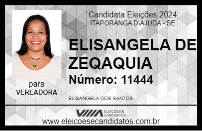 Candidato ELISANGELA DE ZEQAQUIA 2024 - ITAPORANGA D\AJUDA - Eleições