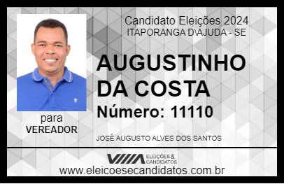 Candidato AUGUSTINHO DA COSTA 2024 - ITAPORANGA D\AJUDA - Eleições