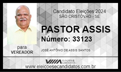 Candidato PASTOR ASSIS 2024 - SÃO CRISTÓVÃO - Eleições