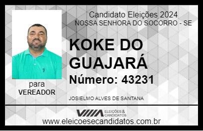 Candidato KOKE DO GUAJARÁ 2024 - NOSSA SENHORA DO SOCORRO - Eleições