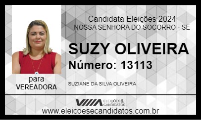 Candidato SUZY OLIVEIRA 2024 - NOSSA SENHORA DO SOCORRO - Eleições