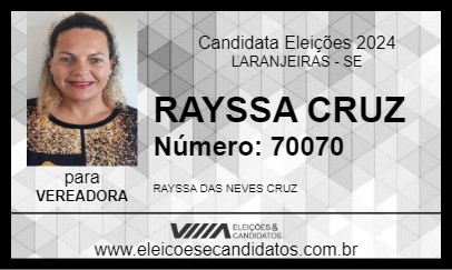 Candidato RAYSSA CRUZ 2024 - LARANJEIRAS - Eleições