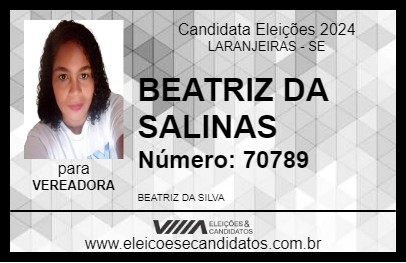 Candidato BEATRIZ DA SALINAS 2024 - LARANJEIRAS - Eleições