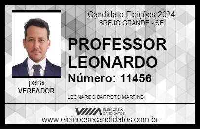 Candidato PROFESSOR LEONARDO 2024 - BREJO GRANDE - Eleições