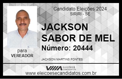 Candidato JACKSON SABOR DE MEL 2024 - SIRIRI - Eleições