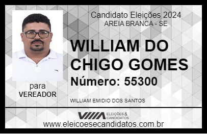 Candidato WILLIAM DO CHIGO GOMES 2024 - AREIA BRANCA - Eleições