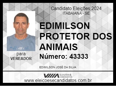 Candidato EDIMILSON PROTETOR DOS ANIMAIS 2024 - ITABAIANA - Eleições