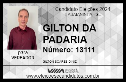 Candidato GILTON DA PADARIA 2024 - ITABAIANINHA - Eleições