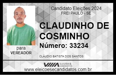 Candidato CLAUDINHO DE COSMINHO 2024 - FREI PAULO - Eleições