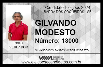 Candidato GILVANDO MODESTO 2024 - BARRA DOS COQUEIROS - Eleições