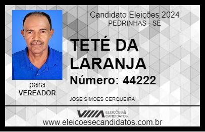 Candidato TETÉ DA LARANJA 2024 - PEDRINHAS - Eleições