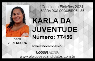 Candidato KARLA DA JUVENTUDE 2024 - BARRA DOS COQUEIROS - Eleições