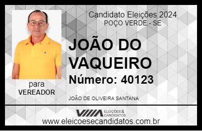 Candidato JOÃO DO VAQUEIRO 2024 - POÇO VERDE - Eleições