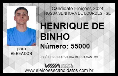 Candidato HENRIQUE DE BINHO 2024 - NOSSA SENHORA DE LOURDES - Eleições