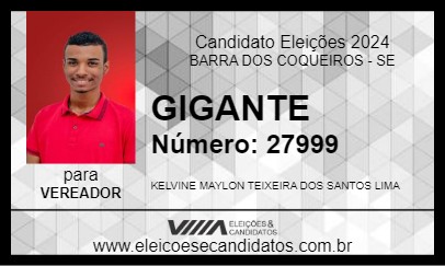 Candidato GIGANTE 2024 - BARRA DOS COQUEIROS - Eleições