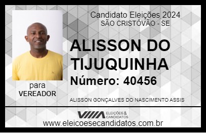 Candidato ALISSON DO TIJUQUINHA 2024 - SÃO CRISTÓVÃO - Eleições