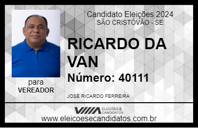 Candidato RICARDO DA VAN 2024 - SÃO CRISTÓVÃO - Eleições