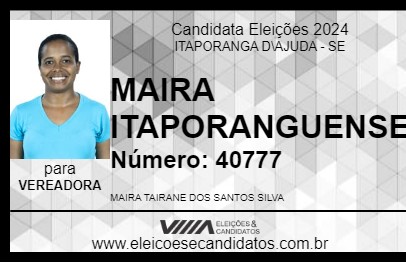 Candidato MAIRA ITAPORANGUENSE 2024 - ITAPORANGA D\AJUDA - Eleições