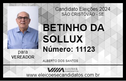 Candidato BETINHO DA SOLLUX 2024 - SÃO CRISTÓVÃO - Eleições