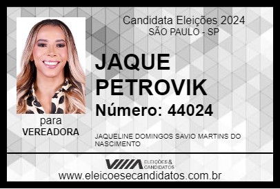 Candidato JAQUE PETROVIK 2024 - SÃO PAULO - Eleições