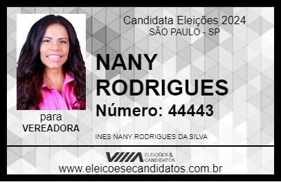 Candidato NANY RODRIGUES 2024 - SÃO PAULO - Eleições