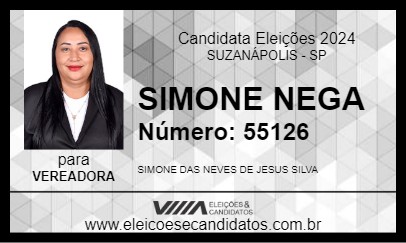 Candidato SIMONE NEGA 2024 - SUZANÁPOLIS - Eleições