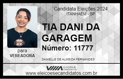 Candidato TIA DANI DA GARAGEM 2024 - ITANHAÉM - Eleições