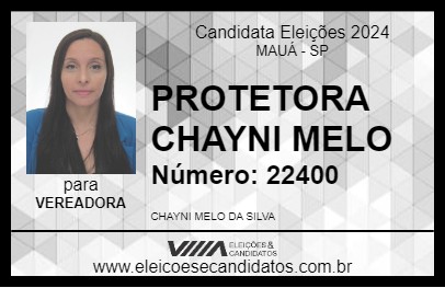 Candidato PROTETORA CHAYNI MELO 2024 - MAUÁ - Eleições