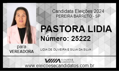 Candidato PASTORA LIDIA 2024 - PEREIRA BARRETO - Eleições