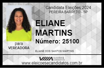 Candidato ELIANE MARTINS 2024 - PEREIRA BARRETO - Eleições