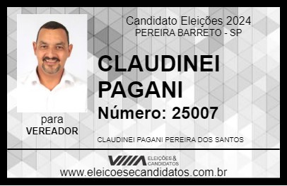 Candidato CLAUDINEI PAGANI 2024 - PEREIRA BARRETO - Eleições