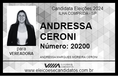 Candidato ANDRESSA CERONI 2024 - ILHA COMPRIDA - Eleições