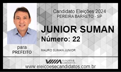 Candidato JUNIOR SUMAN 2024 - PEREIRA BARRETO - Eleições