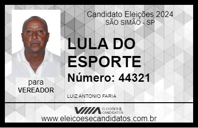 Candidato LULA DO ESPORTE 2024 - SÃO SIMÃO - Eleições