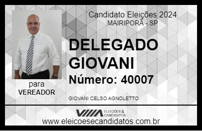 Candidato DELEGADO GIOVANI 2024 - MAIRIPORÃ - Eleições