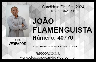 Candidato JOÃO FLAMENGUISTA 2024 - MAIRIPORÃ - Eleições