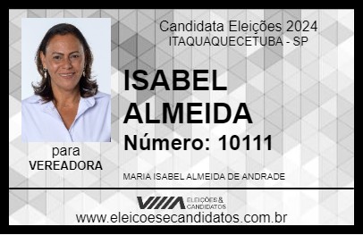 Candidato ISABEL ALMEIDA 2024 - ITAQUAQUECETUBA - Eleições