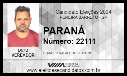 Candidato PARANÁ 2024 - PEREIRA BARRETO - Eleições