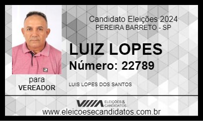 Candidato LUIZ LOPES 2024 - PEREIRA BARRETO - Eleições